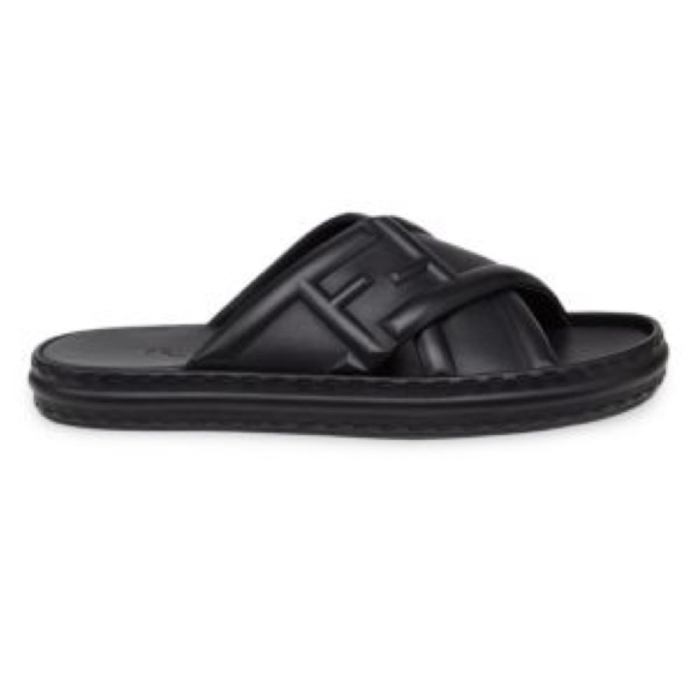 Fendi Black Cross-Strap Slide Sandals